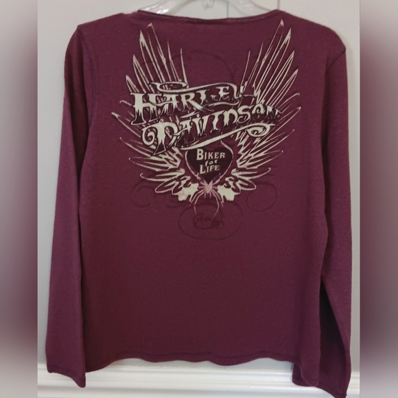Harley-Davidson Maroon Rhinestone on Logo Long Sleeve Ribbed Tee XL - Picture 2 of 4